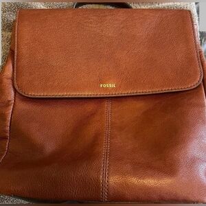 Fossil Claire Leather Backpack Cognac Brown Leather Adjustable Purse